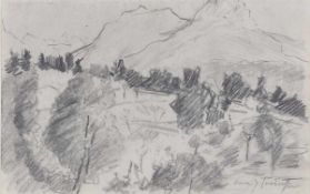 Lovis Corinth1858 Tapiau - 1925 Zandvoort - Beim Walchensee - Bleistift/Papier. 9,9 x 15,6 cm. Sign.