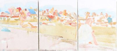 Daniel Mohr1976 Bad Hersfeld - Strandszene (Studie) - Öl/Lwd. 24 x 54,5 cm, (kombiniert aus 3