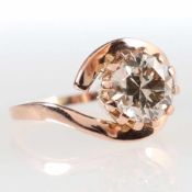 Altschliff-Brillant Ring750/- Rotgold, ungestempelt, geprüft. Gewicht: 5,6g. 1 Diamant im Altschliff