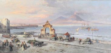 Heinrich Hiller1846 - 1912 in Berlin tätig. - Die Bucht von Neapel mit Blick auf den Vesuv - Öl/Lwd.