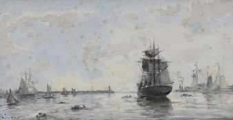 Frank Boggs1855 Springfield - 1926 Meudon - Boote im Hafen von Honfleur - Aquarell und Grafit/