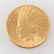 10 DollarUSA, 1912. - Indian Head - 900er GG. D. 27 mm. Gew. 16,71 g. SS. Vs. Indianerkopf mit