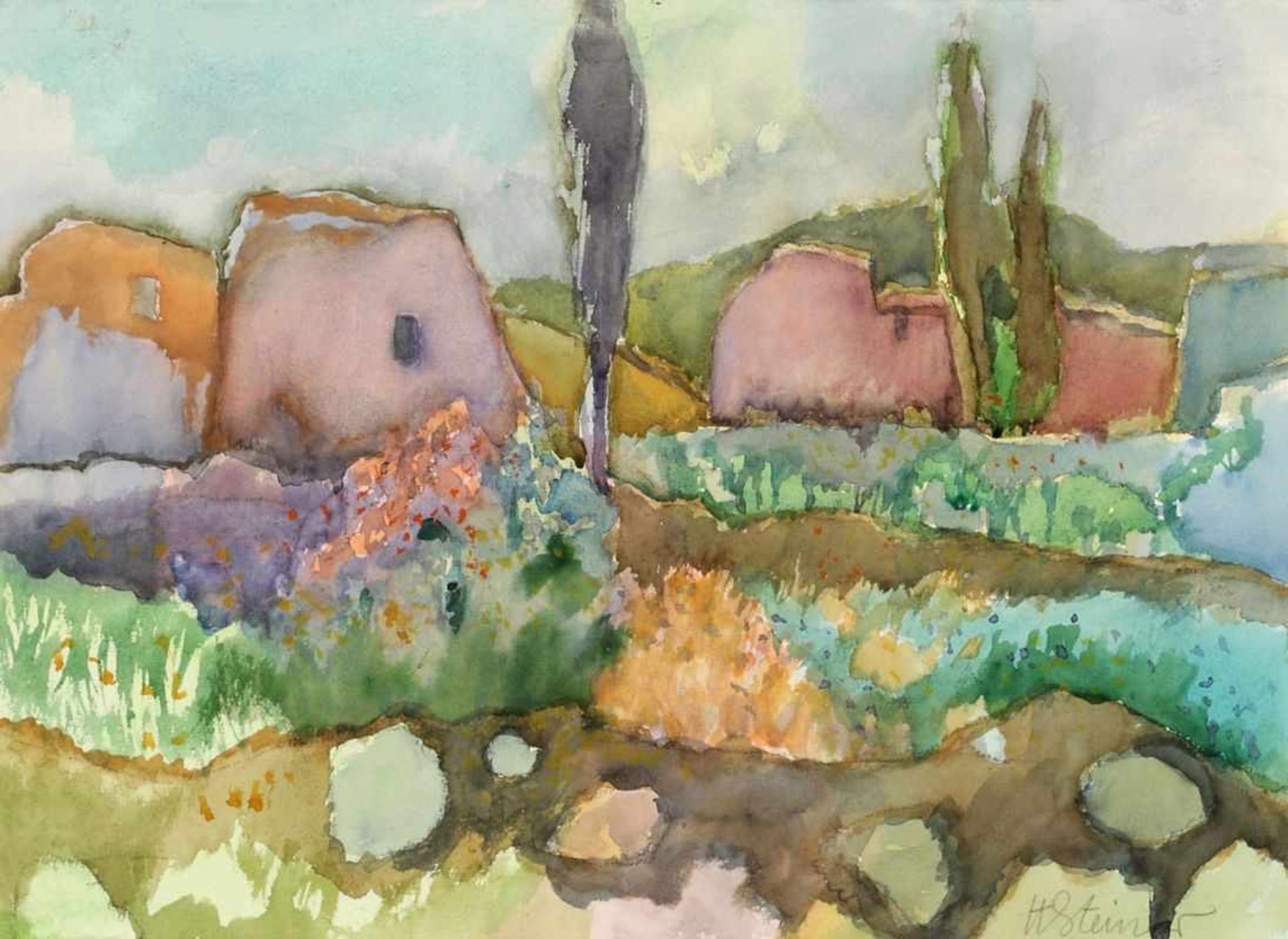 Heinrich Steiner1911 Kaiserslautern - 2009 Rom - "In der Toscana" - Aquarell/Papier. 45,5 x 63 cm.