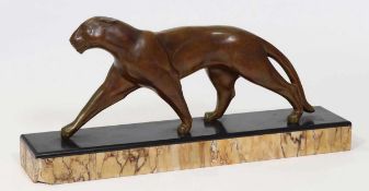 Michel Decoux1837 - 1924 - Schreitender Panther - Bronze. Rotbraun patiniert. Steinsockel (brauner