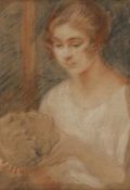 Künstler des 19. Jahrhunderts- Frau mit Kopf - Pastellkreide/Papier. 60 x 43,5 cm. Sign. mittig