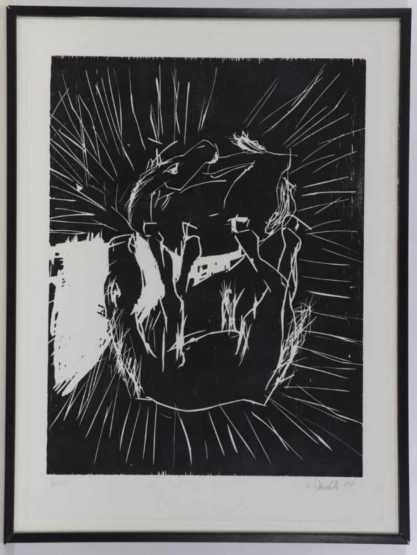 Georg Baselitz1938 Deutschbaselitz - "Zwei Pferde auf der Wiese" - Holzschnitt/Papier. 3/15. 65 x 49 - Image 2 of 2