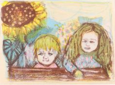 Otto Dix1891 Untermhaus b. Gera - 1969 Singen am Hohentwiel - "Zwei Kinder (mit Sonnenblume)" -