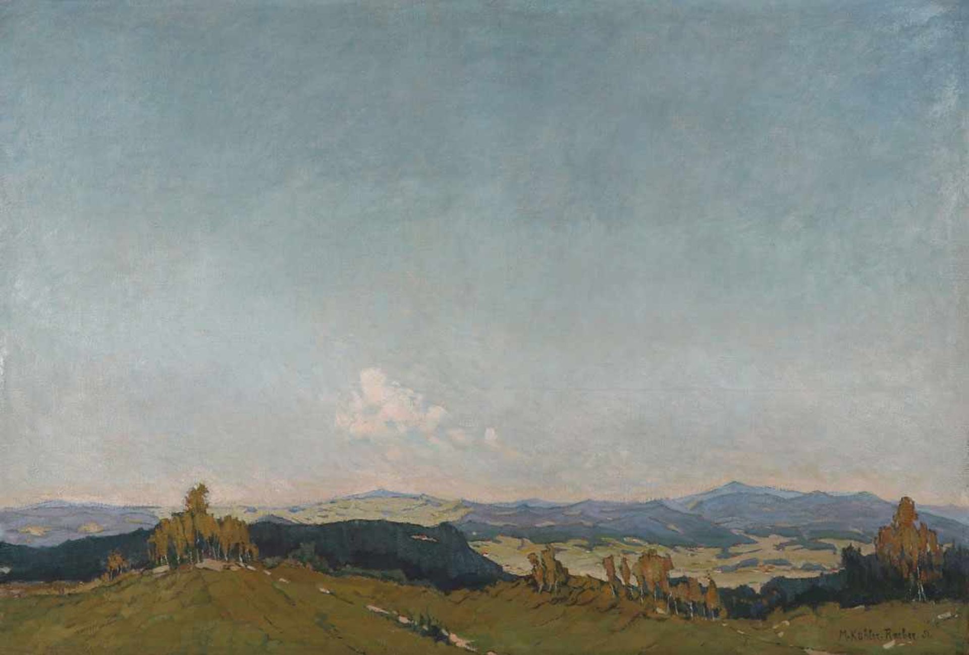 Minna Köhler-Roeber1883 Reichenbach - 1957 Friesen - Gebirgige Landschaft - Öl/Lwd. 91,5 x 131 cm.