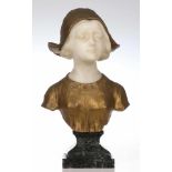 Affortunato Gory (Fortunato Gori)vor 1895 Florenz - 1925 - Büste einer jungen Frau - Alabaster. Gold