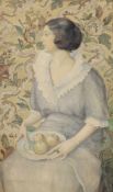 Künstler des JugendstilUm 1915. - Dame mit Obstschale - Aquarell/Papier. 95 x 58 cm. Sign. und