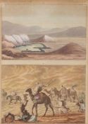 Kupferstecher des 19. Jahrhunderts- Wüstendarstellungen - 2 Kolor. Kupferstiche (1 Blatt). Je 10,5 x