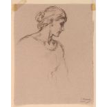 Ludwig Knaus1829 Wiesbaden - 1910 Berlin - Frau im Profil - Grafit/Papier. 31,1 x 24,3 cm. Stempel