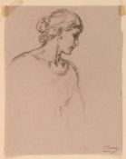 Ludwig Knaus1829 Wiesbaden - 1910 Berlin - Frau im Profil - Grafit/Papier. 31,1 x 24,3 cm. Stempel