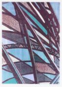 Jan Muche1975 Herford - "Tribüne (9)" - Farbserigrafie, handbemalt/Papier. 40,5 x 29 cm, 44 x 32 cm.