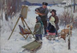 Vladimir Aleksandrovich Serov1910 Emmaus (Oblast Twer) - 1968 Moskau attr. - Maler im Schnee - Öl/