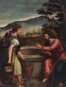 Künstler des frühen 18. Jahrhunderts- Jesus und die Samariterin - Öl/Kupfer. 24 x 18,5 cm. Rahmen.