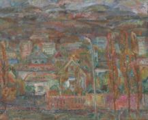 M. M. AksirowKünstler des 20. Jahrhunderts - Herbstlandschaft mit Blick über ein Dorf - Öl/Karton.
