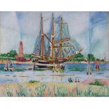 Ivo Hauptmann1886 Erkner - 1973 Hamburg - "Segelschiff vor Travemünde" - Öl/Lwd. 74 x 92,5 cm. Sign.