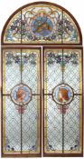 Paar Buntglasfenster mit LünetteMeisteratelier Bertin, Nizza um 1890. Farbiges Glas. z.T.