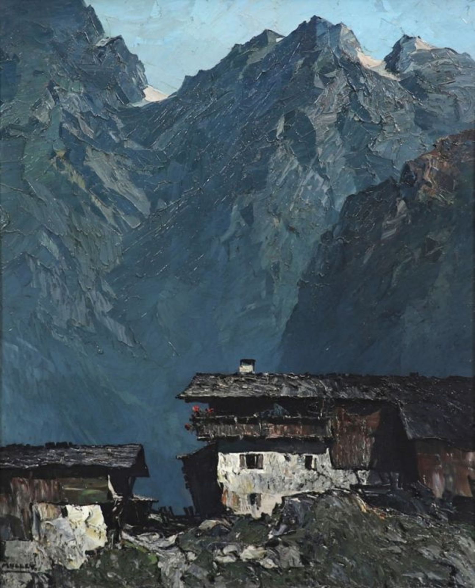 Oskar Mulley1891 Klagenfurt - 1949 Garmisch - Bergbauernhof - Öl/Lwd. (randdoubliert an den