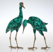 Paar WasservögelMessing. Grünschwarzer Druckdekor. H. 39,5 cm. Unleserl. bez.- - -22.00 % buyer's