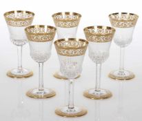 6 Weingläser "Thistle Gold"Verreries & Cristalleries de Saint Louis. Farbloses Kristallglas,