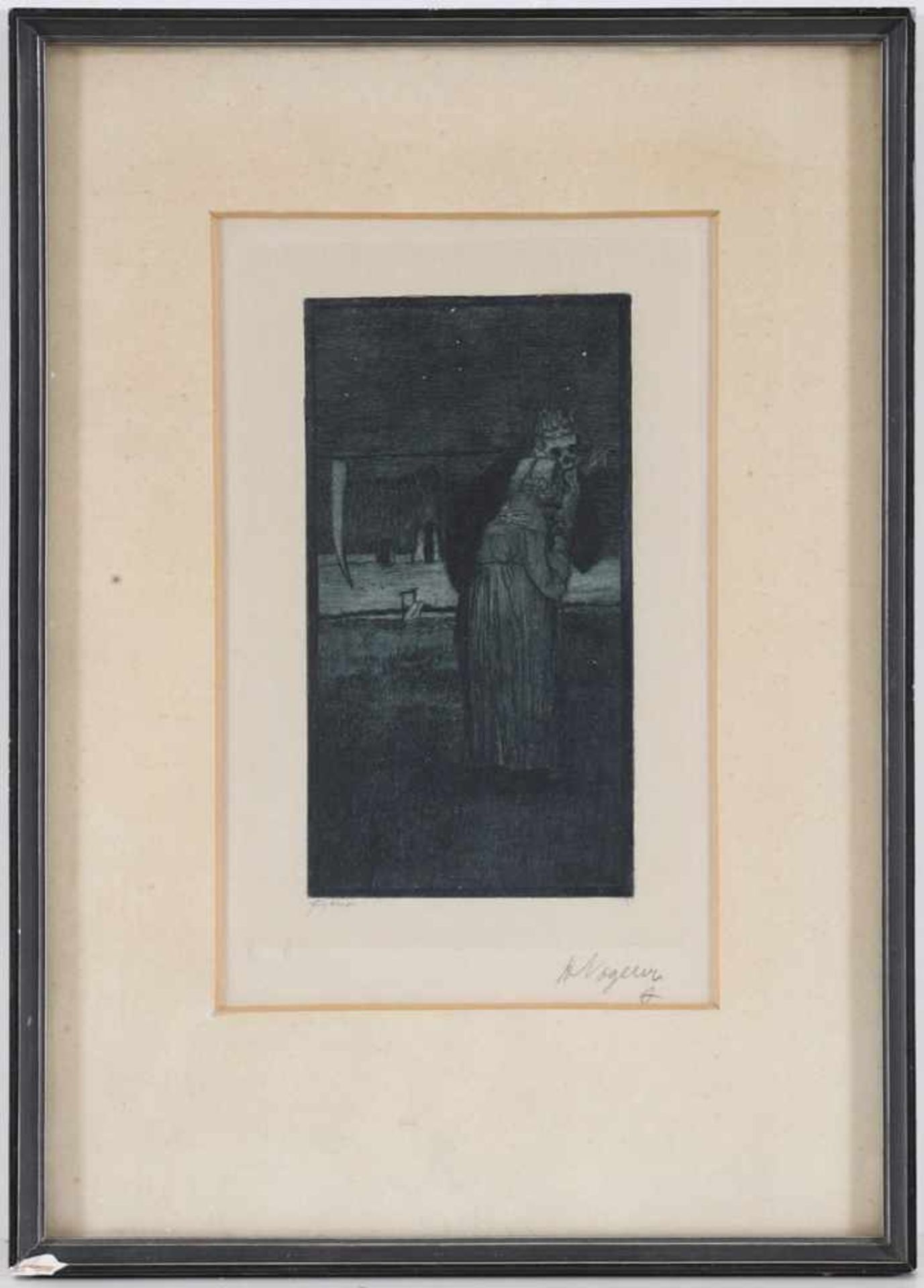 Heinrich Vogeler1872 Bremen - 1942 Kasachstan - "Tod und Alte" - Radierung/Papier. 17 x 11 cm, 19 - Bild 2 aus 2