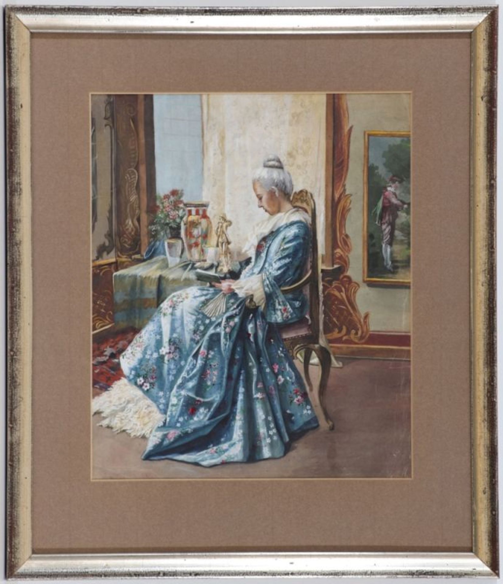 Harald Friedrich1858 Dresden - 1933 Florenz - Rokoko Dame bei der Lektüre - Gouache/Papier. 40 x - Bild 2 aus 2