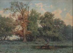 Bernhard Carl Mackeldey1826 Fulda - 1890 Rolandseck - Bewaldete Landschaft - Aquarell/Papier. 35,3 x