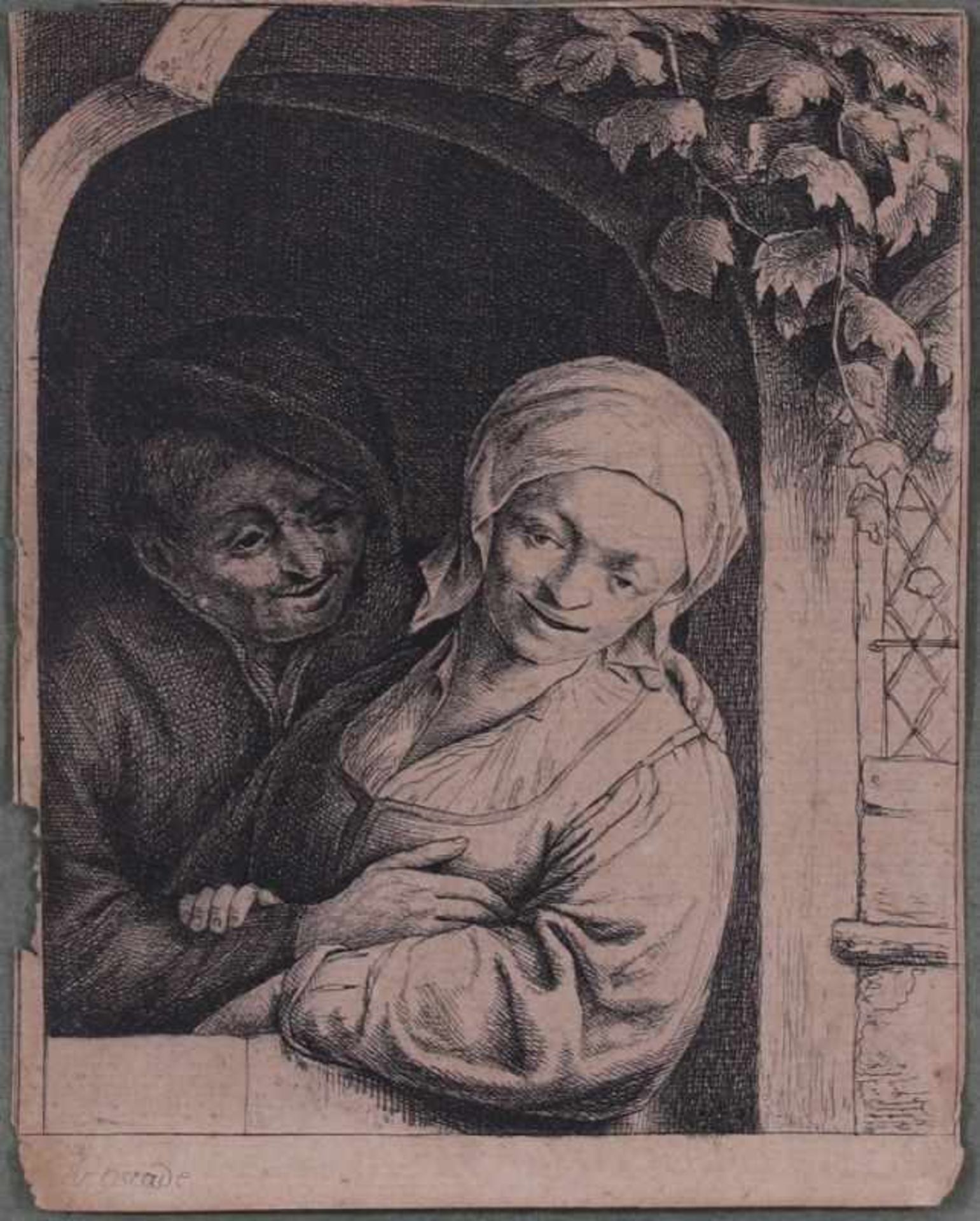 Adriaen van OstadeHaarlem 1610 - 1685 - "Ländliche Zärtlichkeit" - Radierung. 15,5 x 12 cm. In der