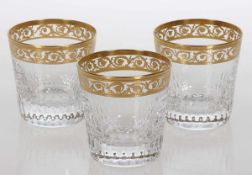 3 Whiskeybecher "Thistle Gold"Verreries & Cristalleries de Saint Louis. Farbloses Kristallglas,