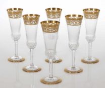 6 Champagnerflöten "Thistle Gold"Verreries & Cristalleries de Saint Louis. Farbloses Kristallglas,