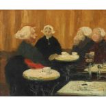 Gerhard Janssen1863 Kalkar - 1931 Düsseldorf - Bäuerinnen im Café - Öl/Lwd. 42 x 54 cm. Sign. r. u.: