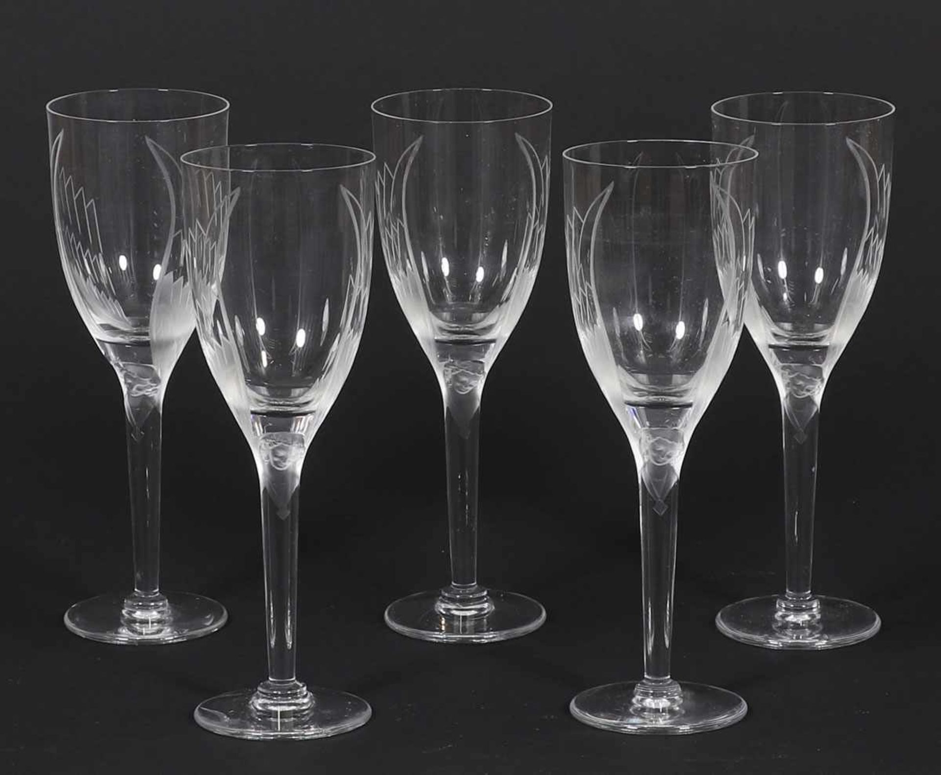 5 Champagnergläser "Angel"Lalique, Wingen-sur-Moder. Farbloses Glas, geschliffen, z. T. mattiert.