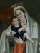 Künstler des 19. Jahrhunderts- Maria mit Kind - Hinterglasmalerei. 71 x 54,5 cm. Holzrahmen. Leichte