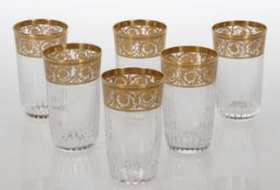 6 Wassergläser "Thistle Gold"Verreries & Cristalleries de Saint Louis. Farbloses Kristallglas,