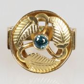 Ring mit blauem Zirkon750/- Gelbgold, gestempelt. Gewicht: 13,6 g. 1 Zirkon im Diamantschliff.