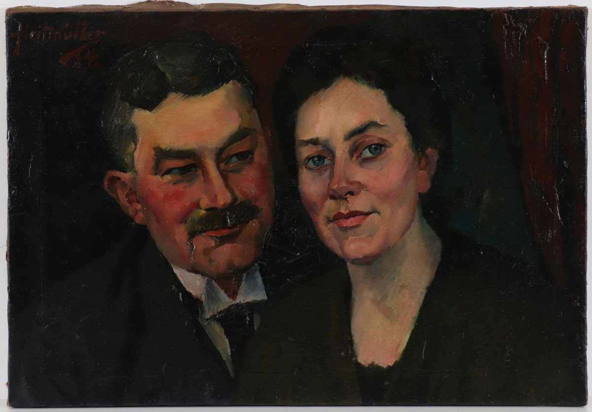 August Heitmüller1873 Gümmer - 1935 bei Meran - Porträt eines Paares - Öl/Lwd. 47 x 69 cm. Sign. und - Bild 2 aus 2