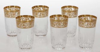 6 Wassergläser "Thistle Gold"Verreries & Cristalleries de Saint Louis. Farbloses Kristallglas,