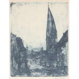 Emil Nolde1867 Nolde bei Tondern - 1956 Seebüll - "Schiefer Turm in Soest" - Farbradierung/Papier.