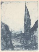 Emil Nolde1867 Nolde bei Tondern - 1956 Seebüll - "Schiefer Turm in Soest" - Farbradierung/Papier.
