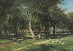 Fritz von Wille1860 Weimar - 1941 Düsseldorf - "Auf der Gemeindewiese" - Öl/Lwd. 90 x 130 cm.