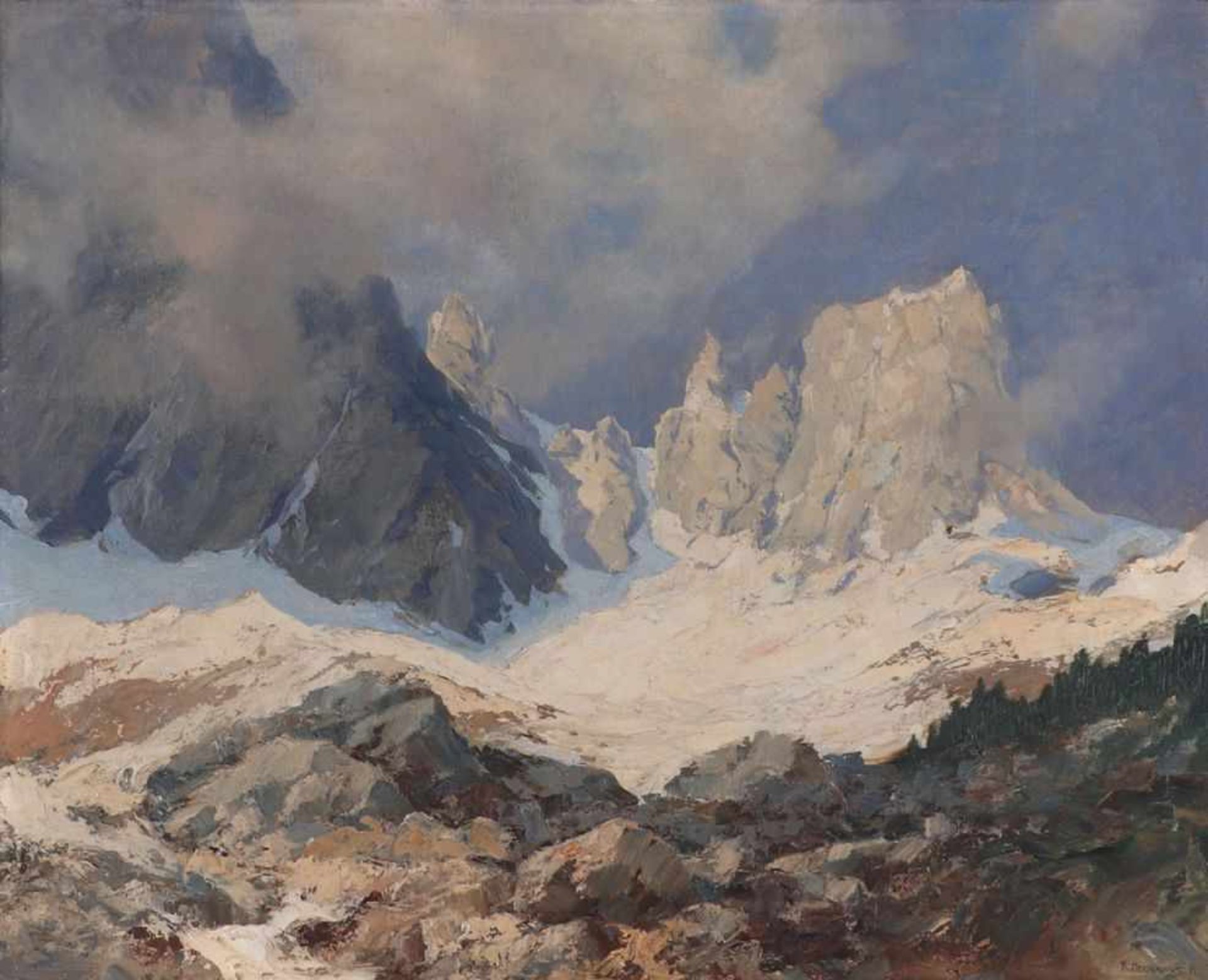 Rudolf Hermanns1860 Celle - 1935 Hannover - Blick auf die Civetta (Dolomiten) - Öl/Karton. 48 x 60