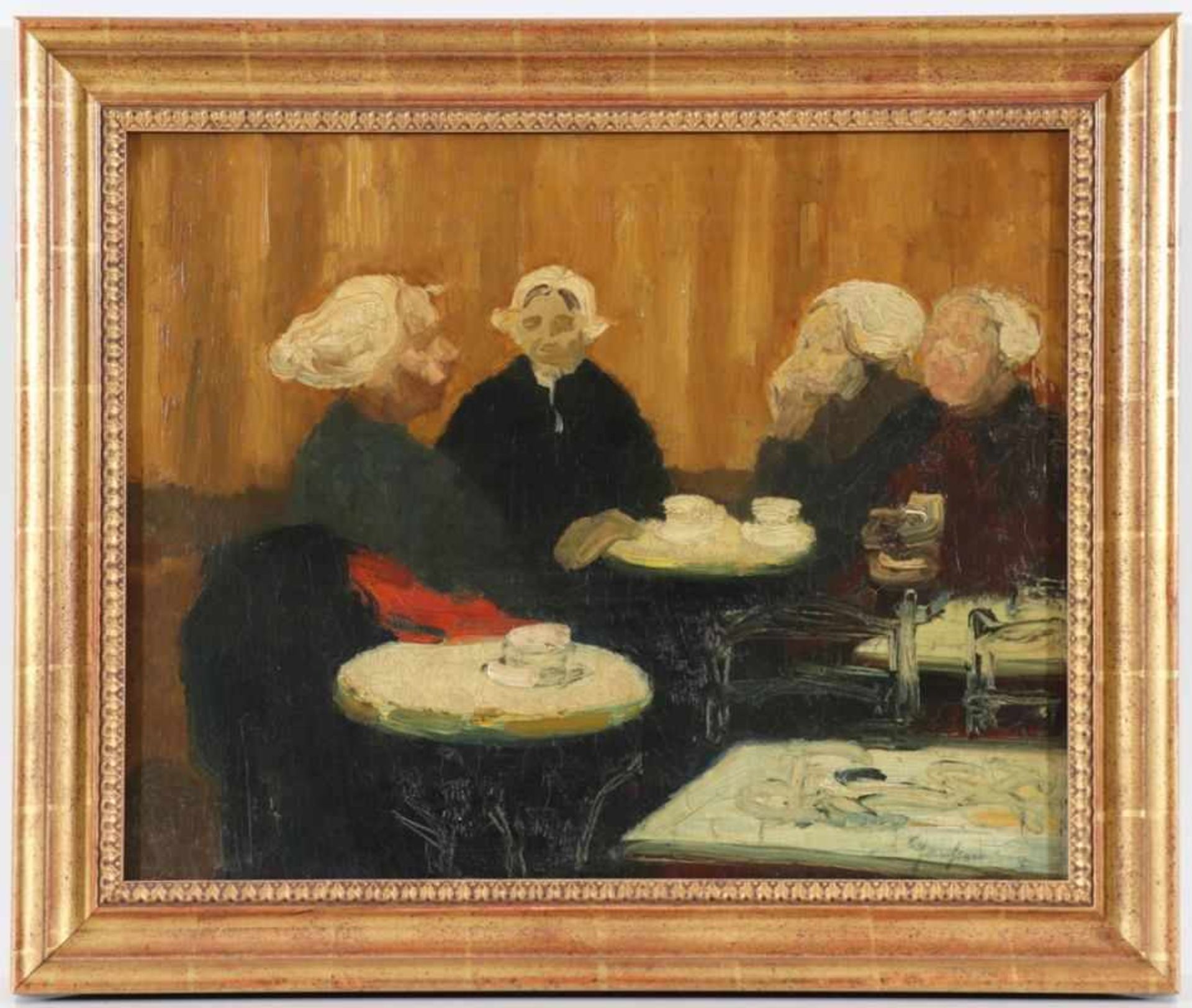 Gerhard Janssen1863 Kalkar - 1931 Düsseldorf - Bäuerinnen im Café - Öl/Lwd. 42 x 54 cm. Sign. r. u.: - Bild 2 aus 2