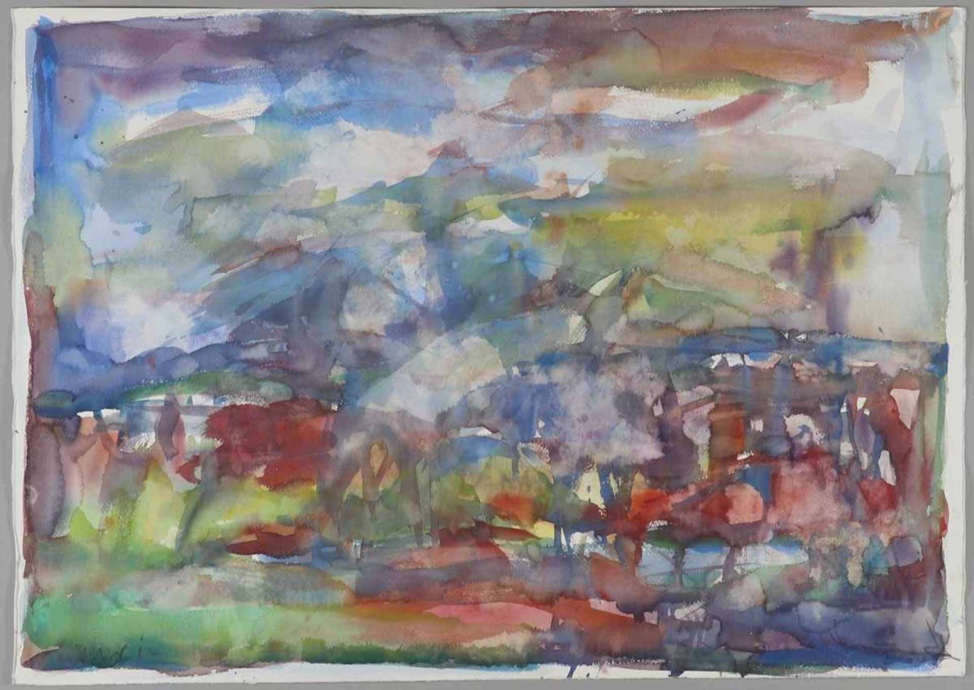 Hannes Meinhard1937 Dahlbruch - 2016 Barsinghausen - "Rotes Feld" - Aquarell/Papier. 50 x 70 cm. - Bild 2 aus 2