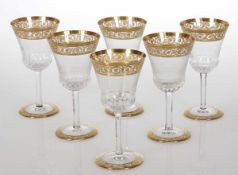 6 Weingläser "Thistle Gold"Verreries & Cristalleries de Saint Louis. Farbloses Kristallglas,