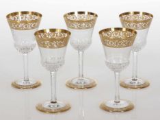 5 Weingläser "Thistle Gold"Verreries & Cristalleries de Saint Louis. Farbloses Kristallglas,
