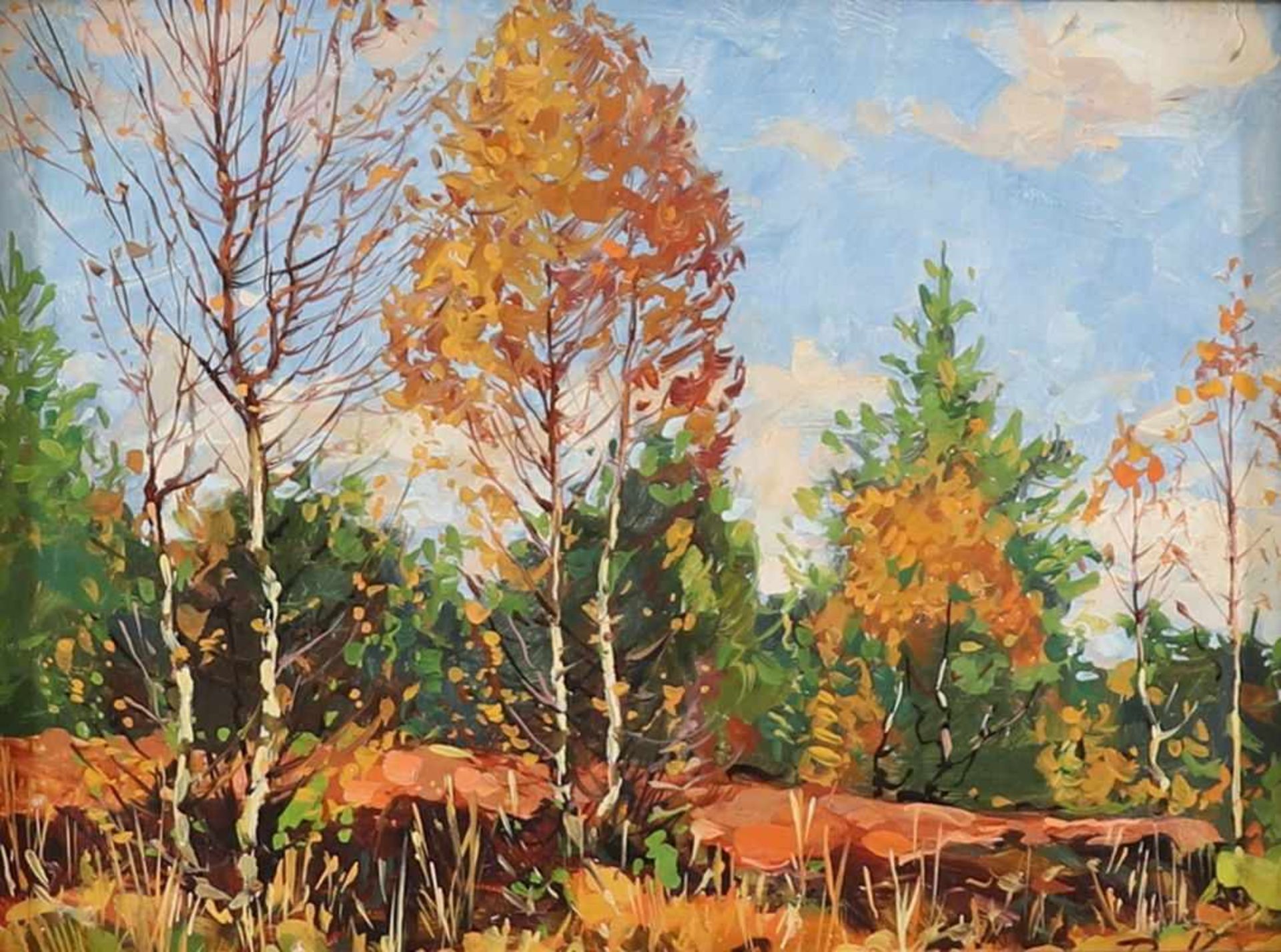 Robert Koepke1893 Bremen - 1968 Frankenburg - Herbstlandschaft - Öl/Hartfaser. 20 x 26,3 cm. Monogr.