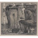 Heinrich Vogeler1872 Bremen - 1942 Kasachstan - "Die Hexe mit Eule" - Radierung/Papier. 22 x 24,7 cm