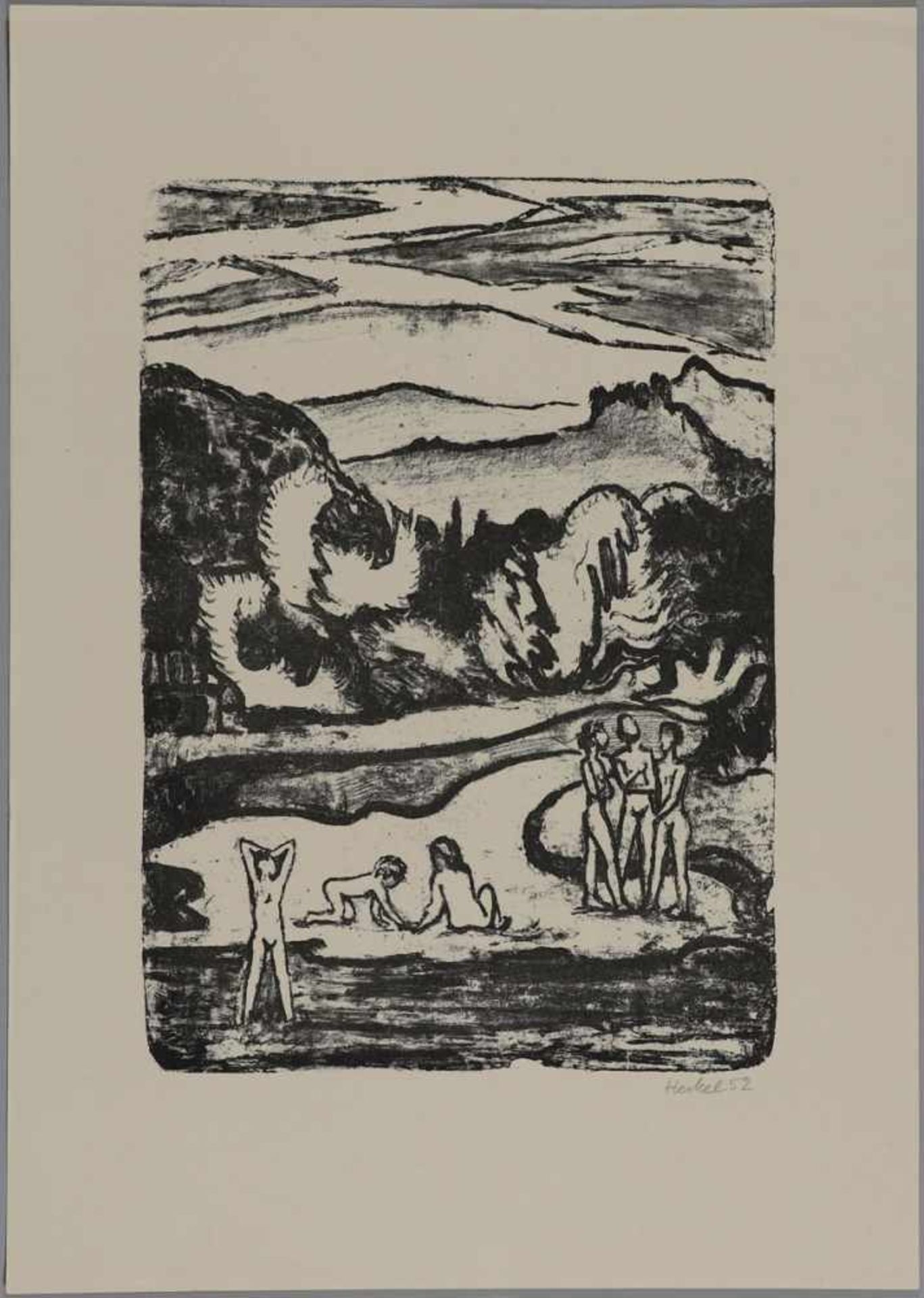 Erich Heckel1883 Döbeln - 1970 Radolfzell - "Badende Kinder" - Lithografie/Papier. 37,2 x 26,2 cm, - Image 2 of 2